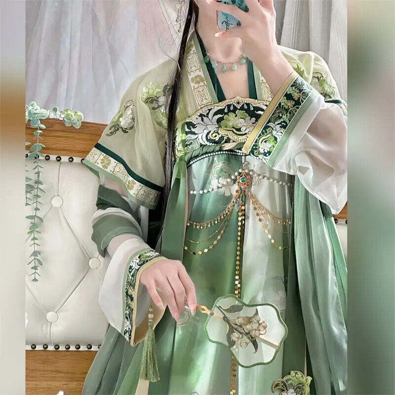 Women Green Hanfu Dress Chinese Traditional Embroidery Hanfu Cosplay Costume