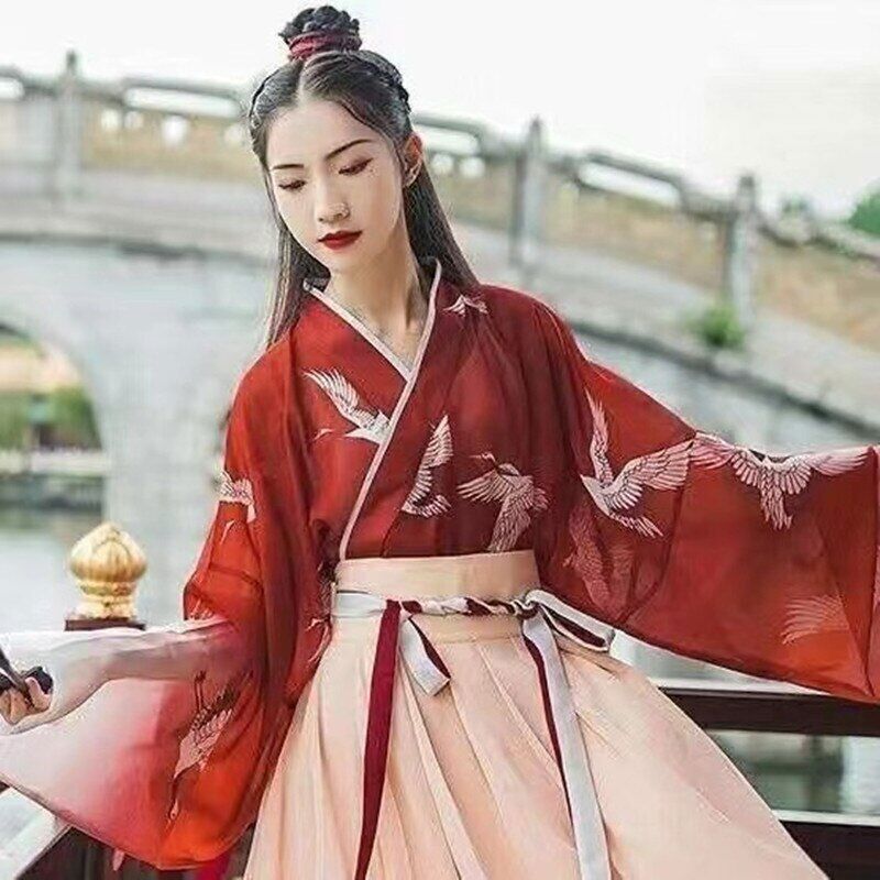 2023 new Modern Chinese Hanfu, Ming Dynasty Traditional Clothing, Red Clothing