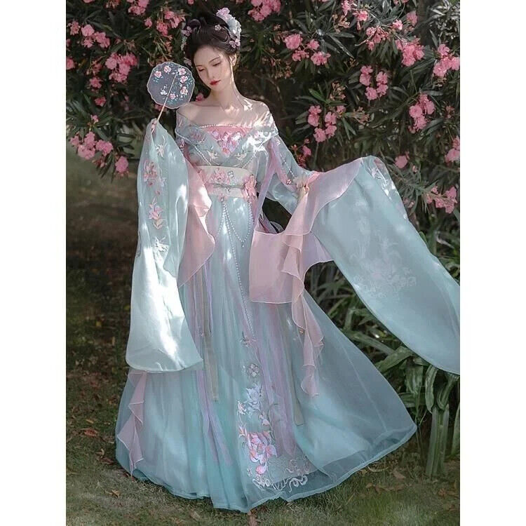 Hanfu Dress Accessory Blue Green Pink Summer Fairy Traditional Chinese Style Set