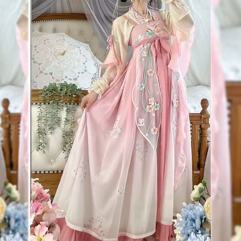 Women Chinese Traditional Cosplay Hanfu Ancient Pink Dress Summer Dance Dress