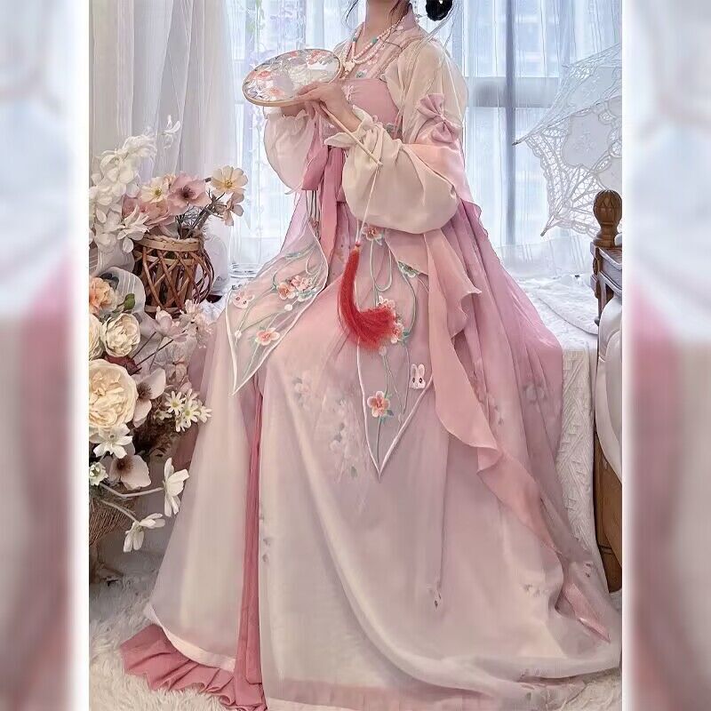 Women Chinese Traditional Cosplay Hanfu Ancient Pink Dress Summer Dance Dress