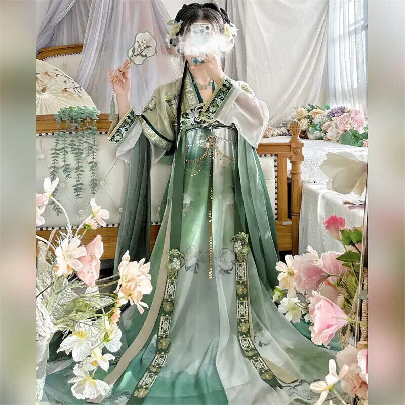 Women Green Hanfu Dress Chinese Traditional Embroidery Hanfu Cosplay Costume