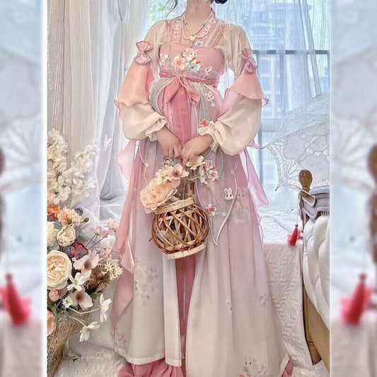 Women Chinese Traditional Cosplay Hanfu Ancient Pink Dress Summer Dance Dress