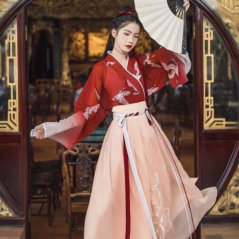 2023 new Modern Chinese Hanfu, Ming Dynasty Traditional Clothing, Red Clothing