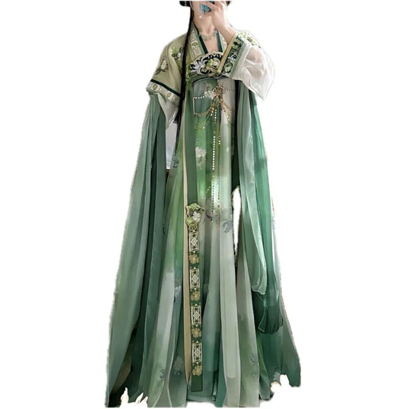 Women Green Hanfu Dress Chinese Traditional Embroidery Hanfu Cosplay Costume