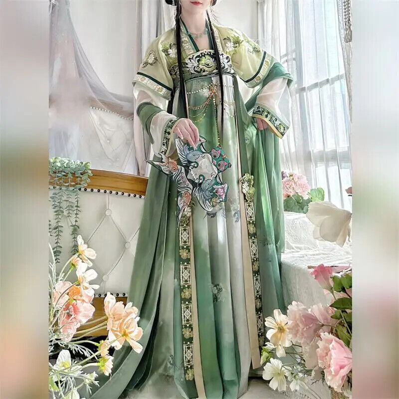 Women Green Hanfu Dress Chinese Traditional Embroidery Hanfu Cosplay Costume