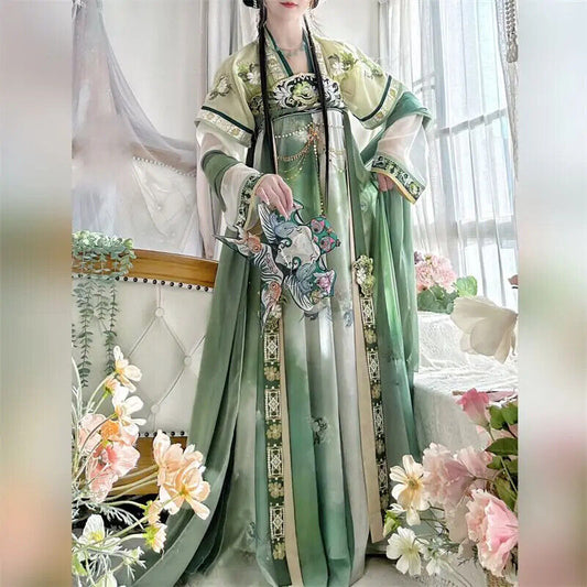 Women Green Hanfu Dress Chinese Traditional Embroidery Hanfu Cosplay Costume